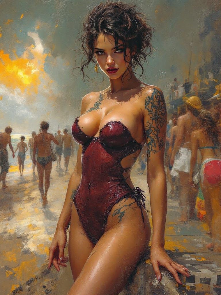 Pin-Up Woman on Boardwalk in Romantic Style