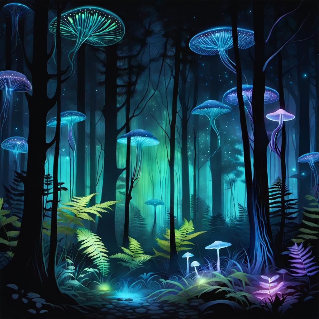 Mystical Forest with Ethereal Glow, Dreamlike Digital Art