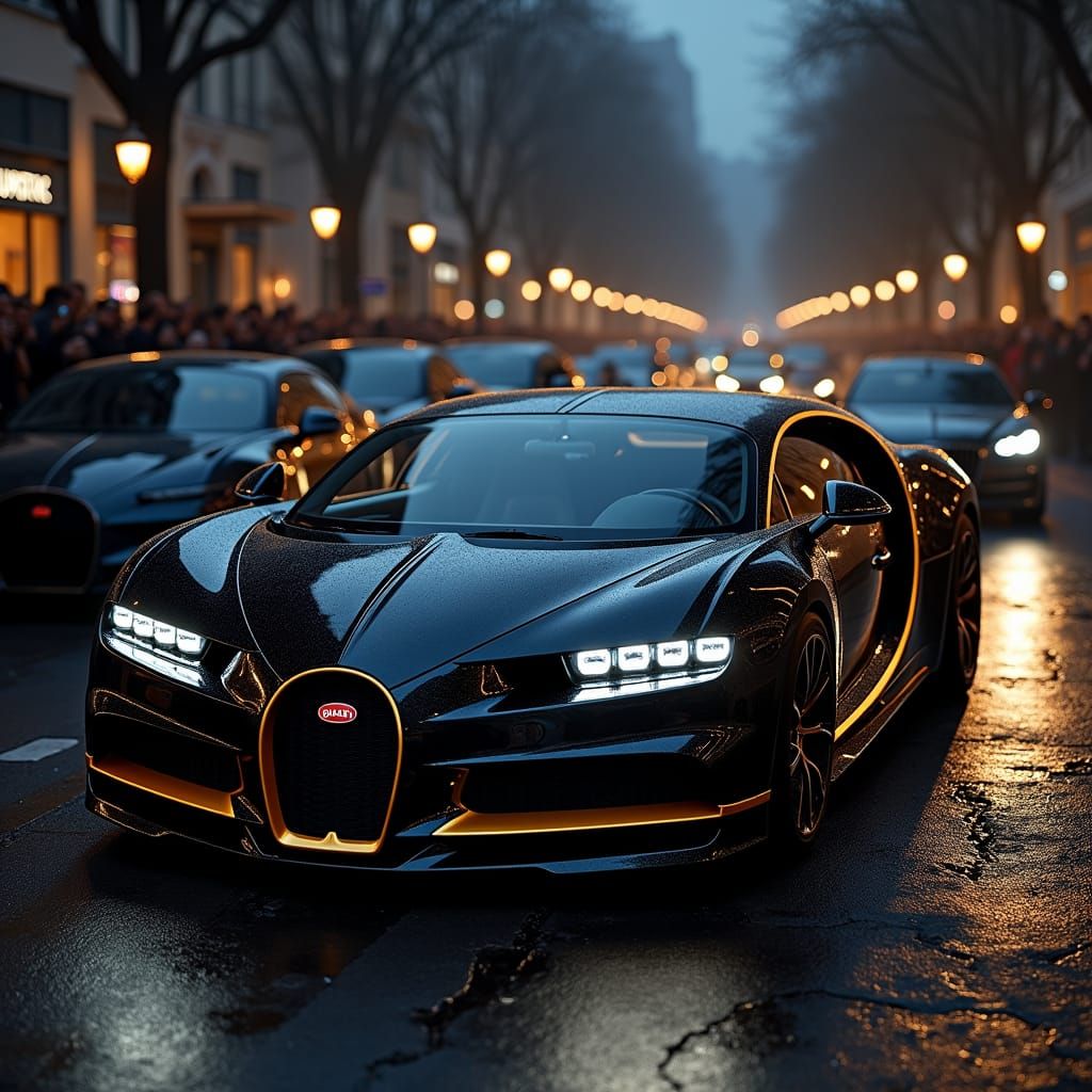 Sleek Bugatti Chiron in Glimmering Gold and Silver