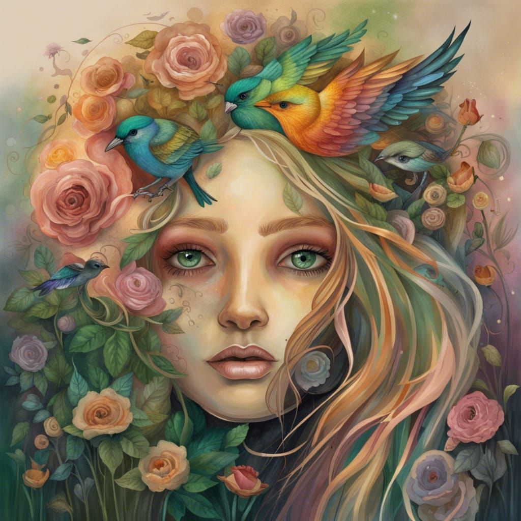 Rose Gold Hair, Colorful Garden Reflection