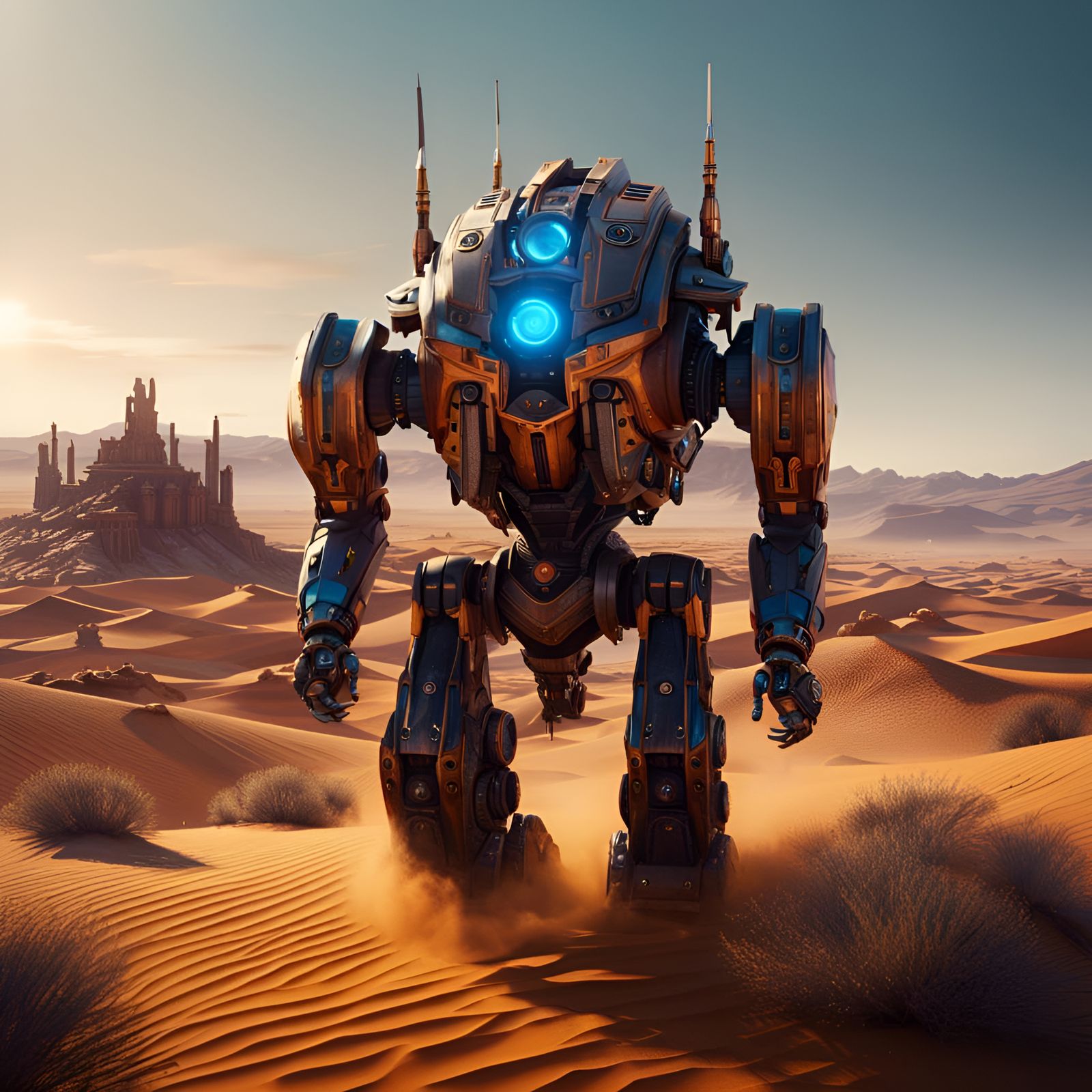 Robot Walks Through Desert Landscape