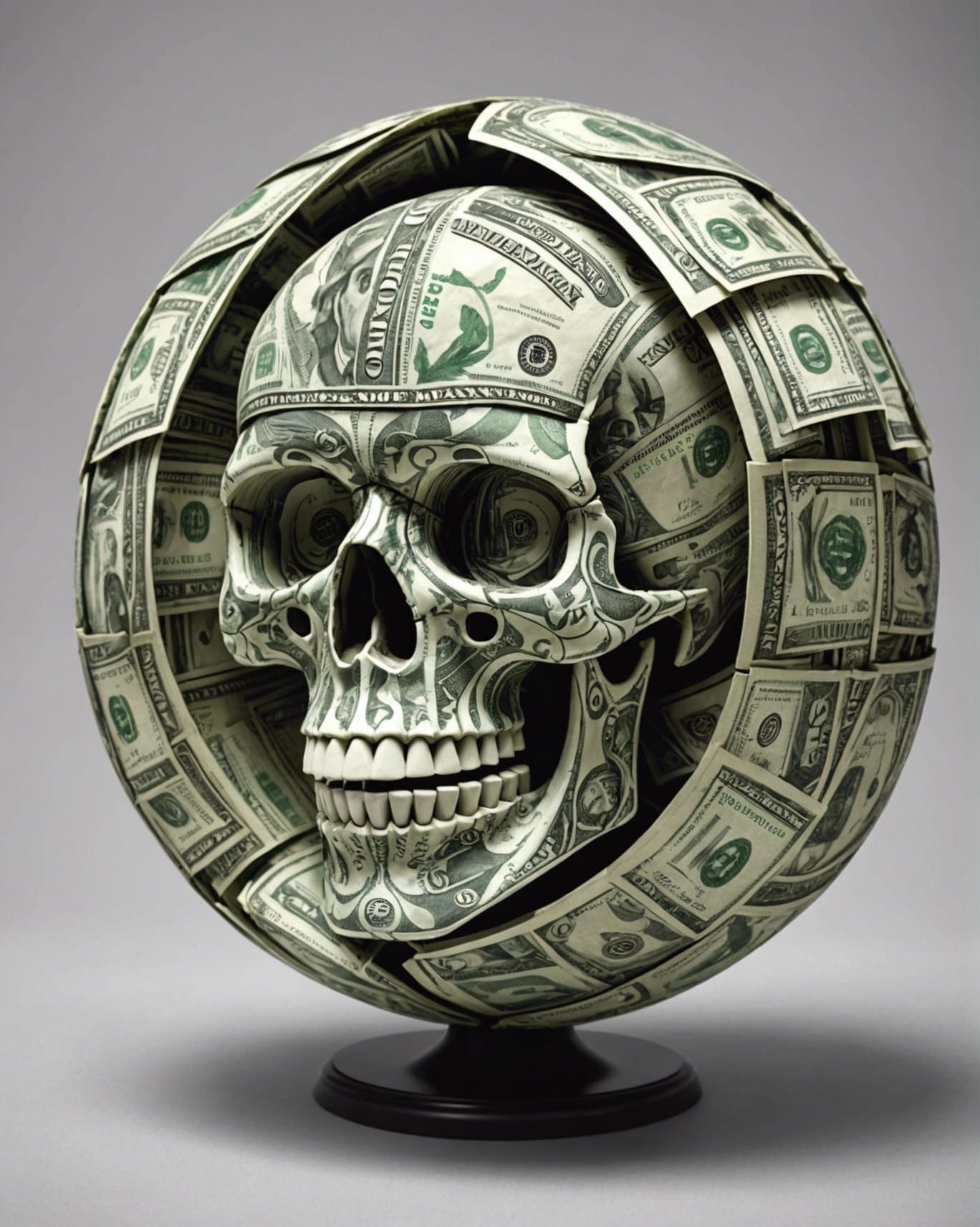 Skeletal Globe Made of Money