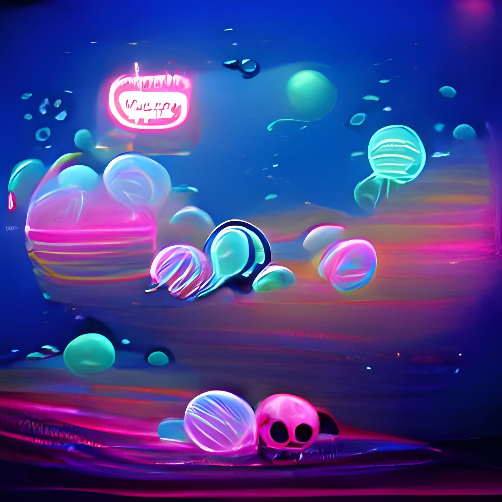 Scary Neon Retro Bubble Ocean Scene