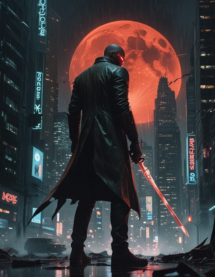 Gritty Cyberpunk Hero Stands Tall Against Cosmic Forces