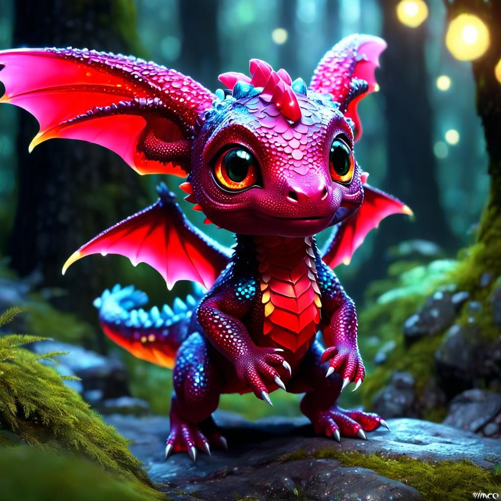 Adorable Ruby Dragon in Magical Forest