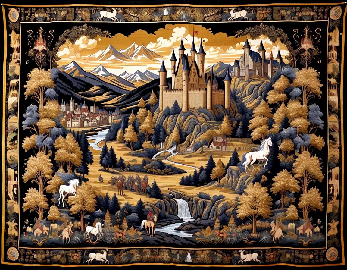 Black and Gold Medieval Tapestry