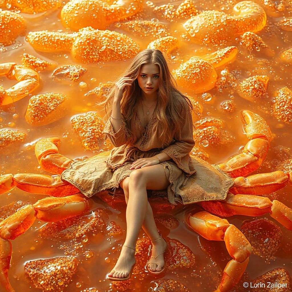 Bohemian Woman on Gummy Crab in Soda Sea