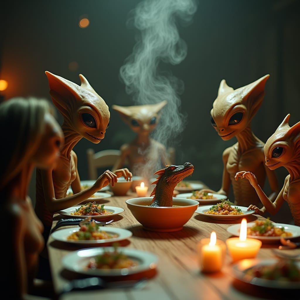 Alien Family Dinner Featuring Dragon Soup