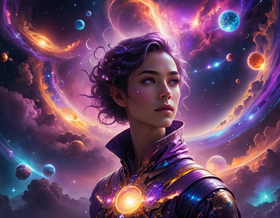 Intergalactic Dreamscape: A Celestial Portrait in Digital Ar...