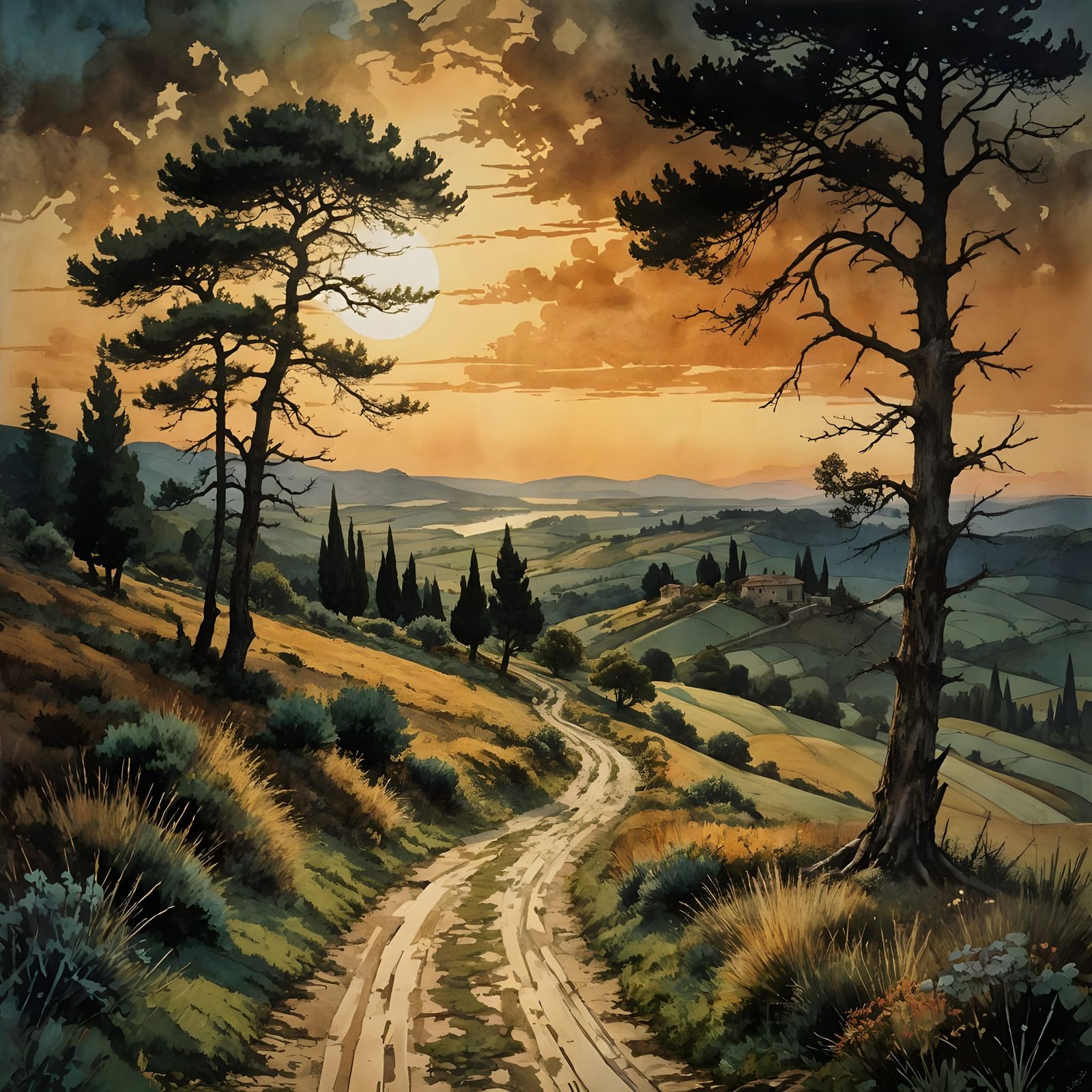 Ethereal Sunrise Over Tuscany Hills