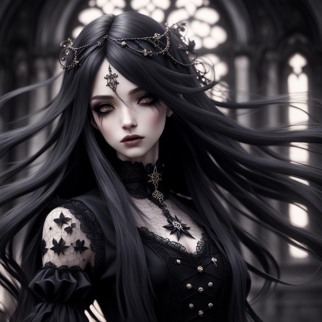 Anime-Inspired Gothic Girl Portrait in the Wind