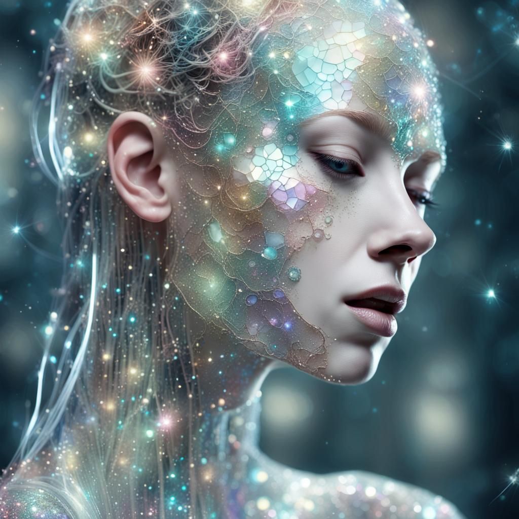 Glass Circuit Cyborg with Glitter Mosaic Skin