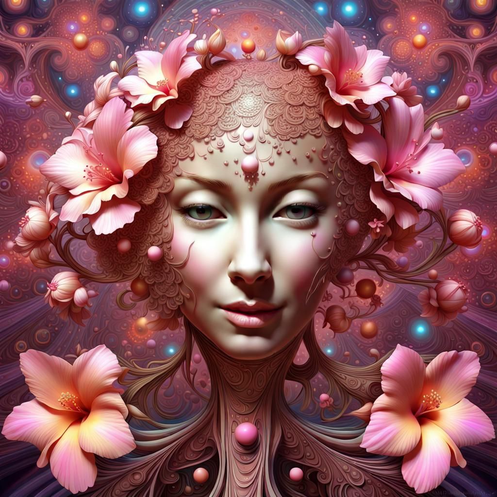 Surreal Galactic Blossom Tree with Fractal Patterns