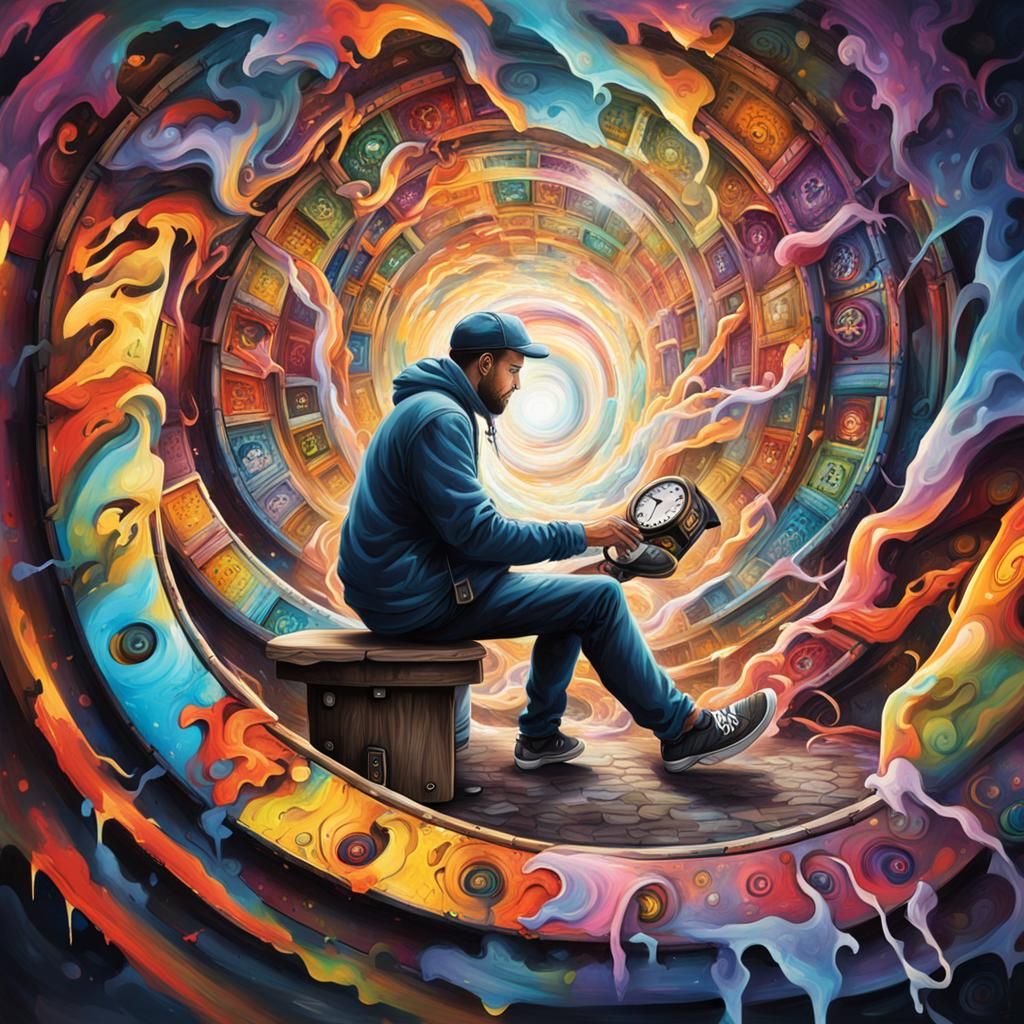 Man in Time Machine with Vortex, Graffiti Art