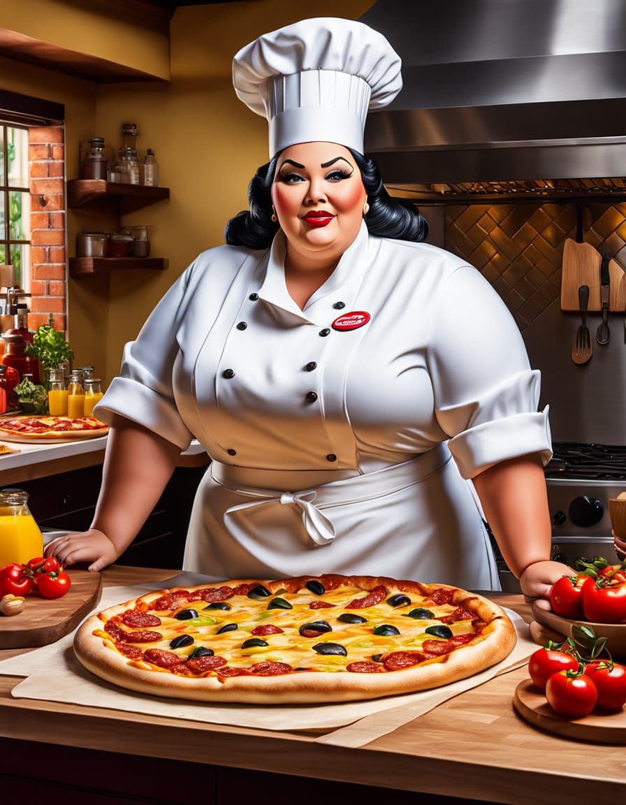 Sultry Plus-Size Snow White in Chef's Hat Makes Pizza in a V...