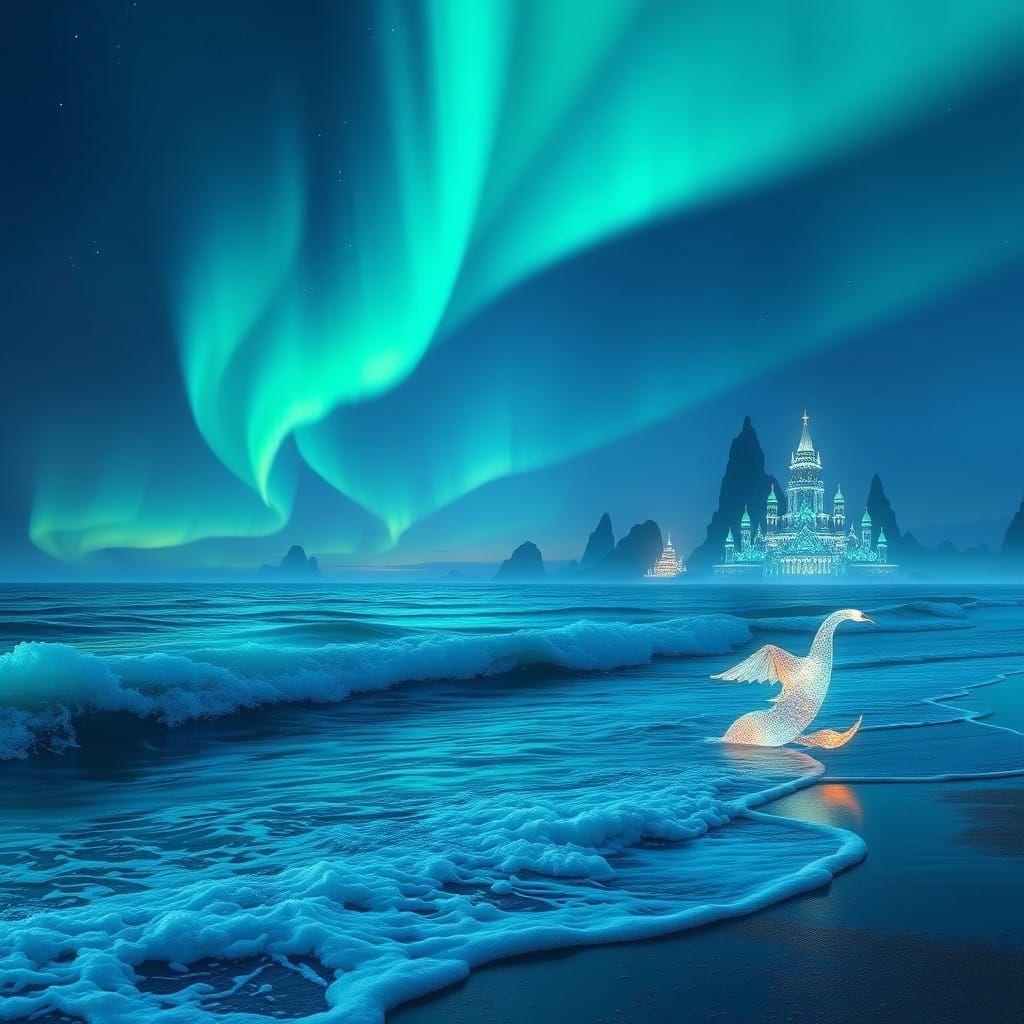 Surreal Oceanic Dreamscape Unfolds Under Ethereal Northern L...