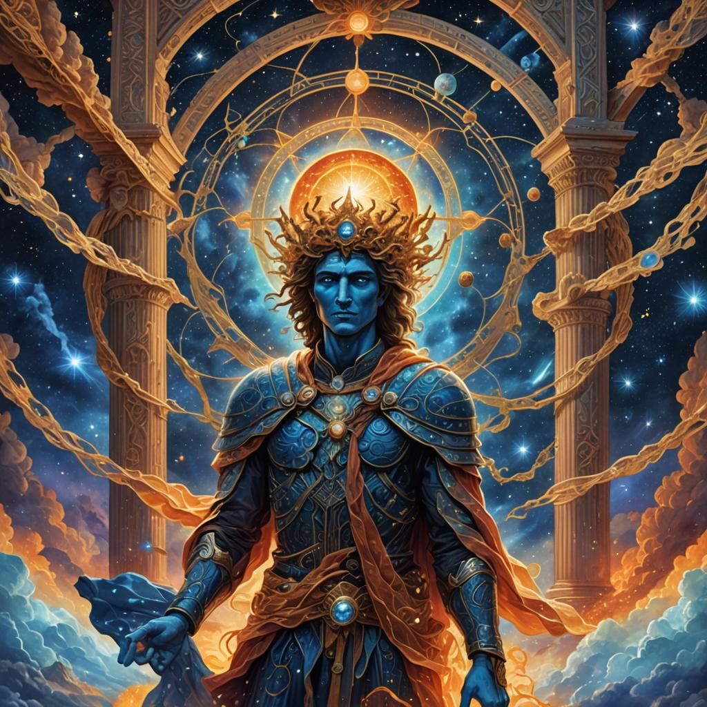 Astral Watchman Navigating Luminous Skies: Holographic Illus...