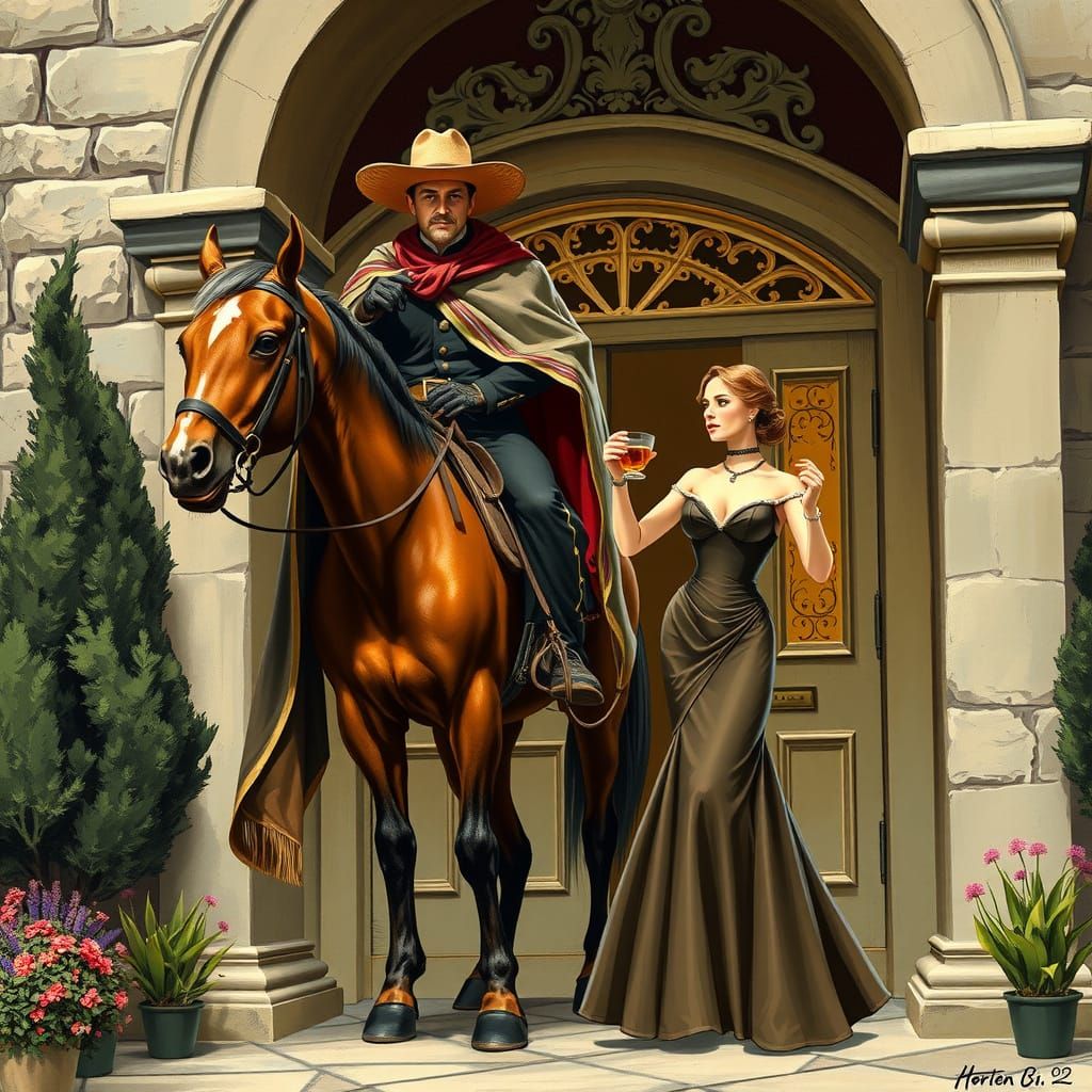 Cowboy and Lady in Victorian Era, Frazetta Style