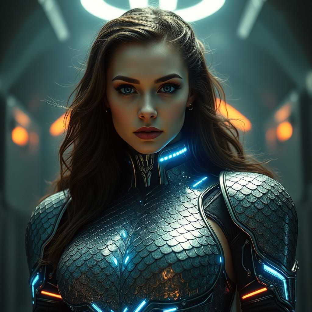 Cybernetic Sorceress Ascends in Dystopian Night