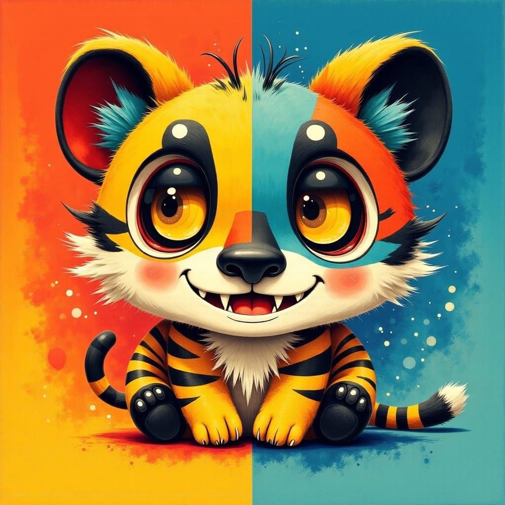 Vibrant Chibi Tiger Cub in Bold Pop Art Style