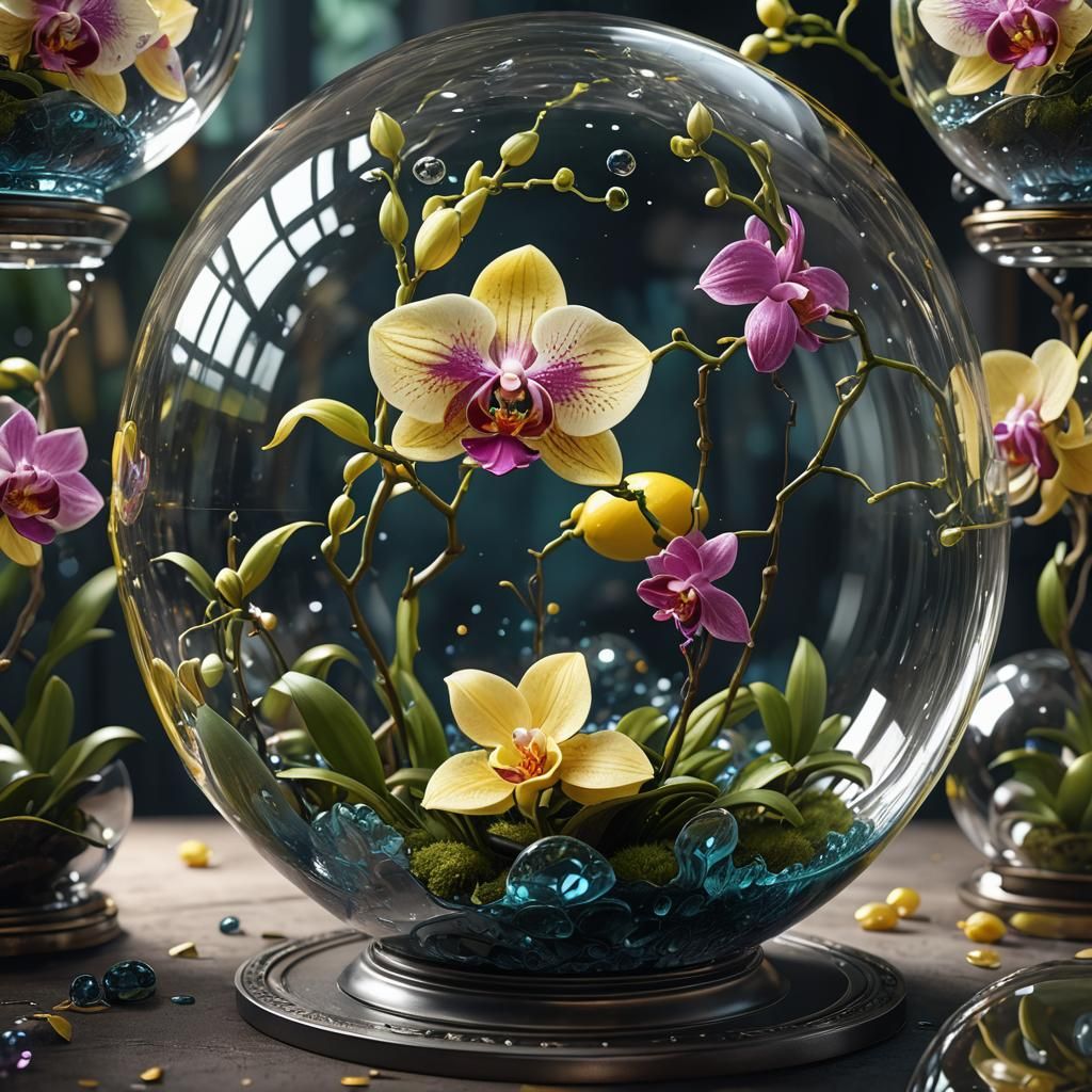 Glass Lemon Orchid in Glass Ball: Fantasy Art