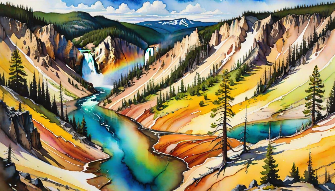 Yellowstone in Springtime: Watercolor and Gouache Painting