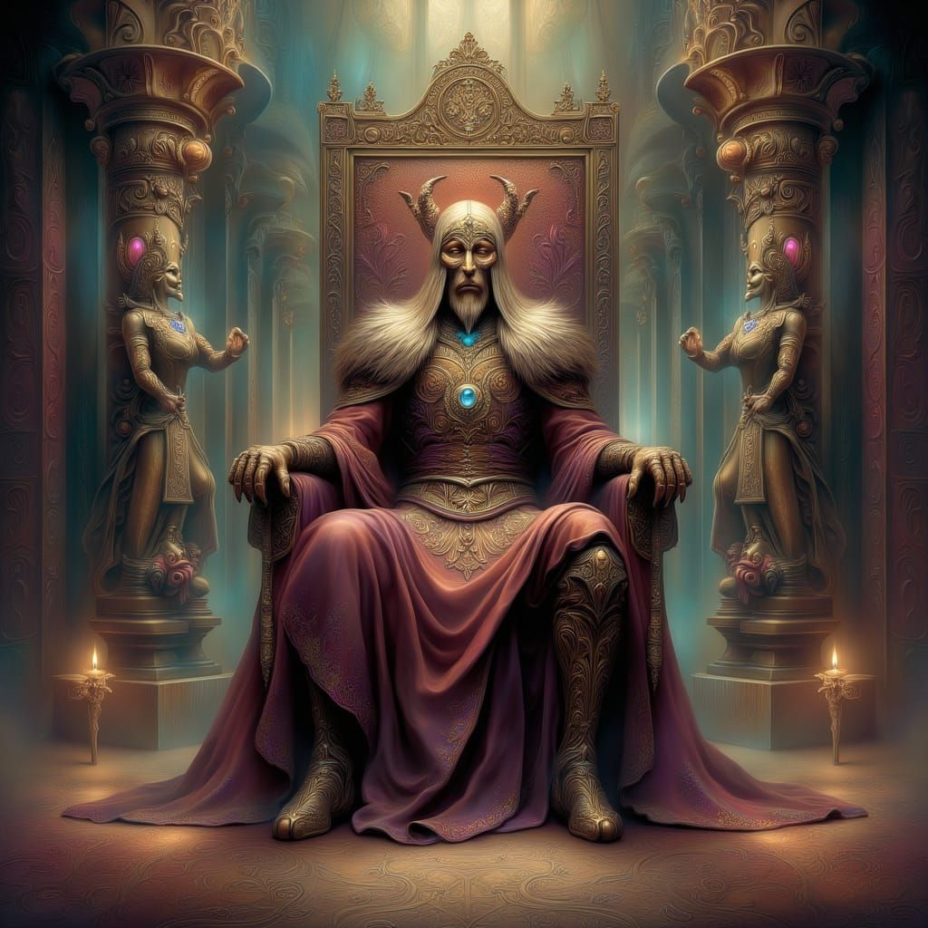 Majestic King on Rune Throne in Grand Throne Room