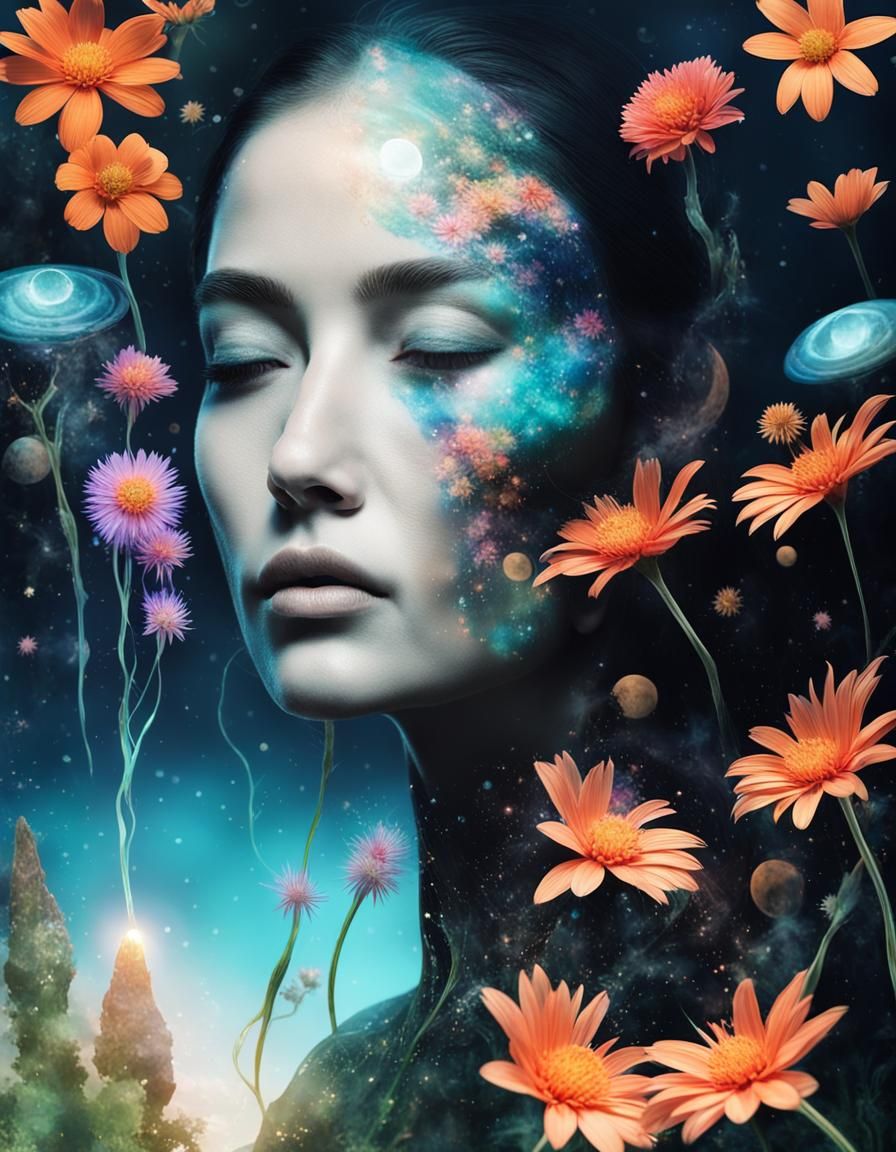 Double Exposure Portrait with Alien Landscape