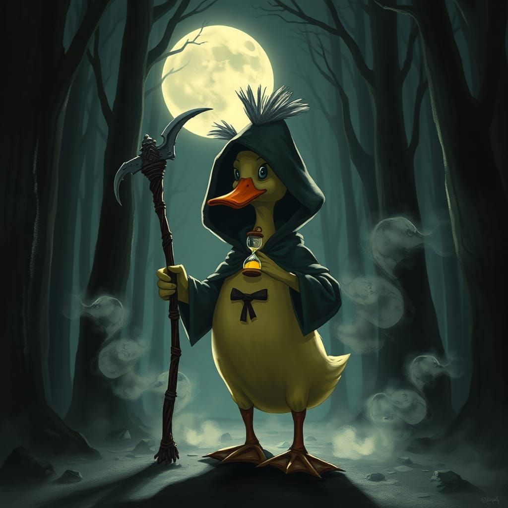 Duck Grim Reaper in Dark Fantasy Gothic Style
