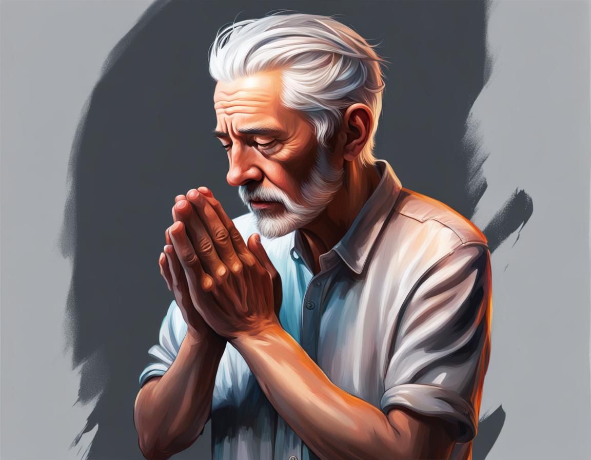 Detailed Portrait of Elderly Man Praying