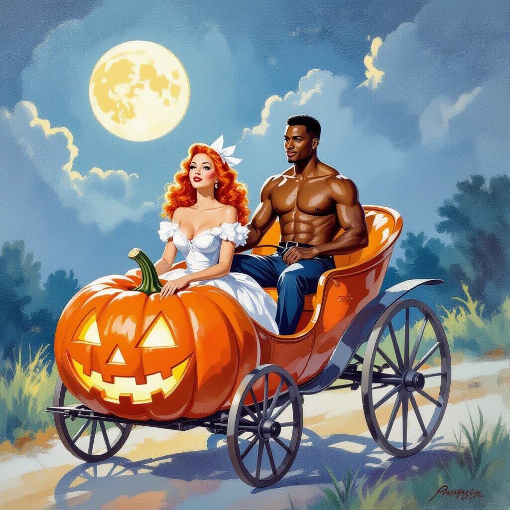 Moonlit Ginger Fairy Tale in Watercolor Gouache Style