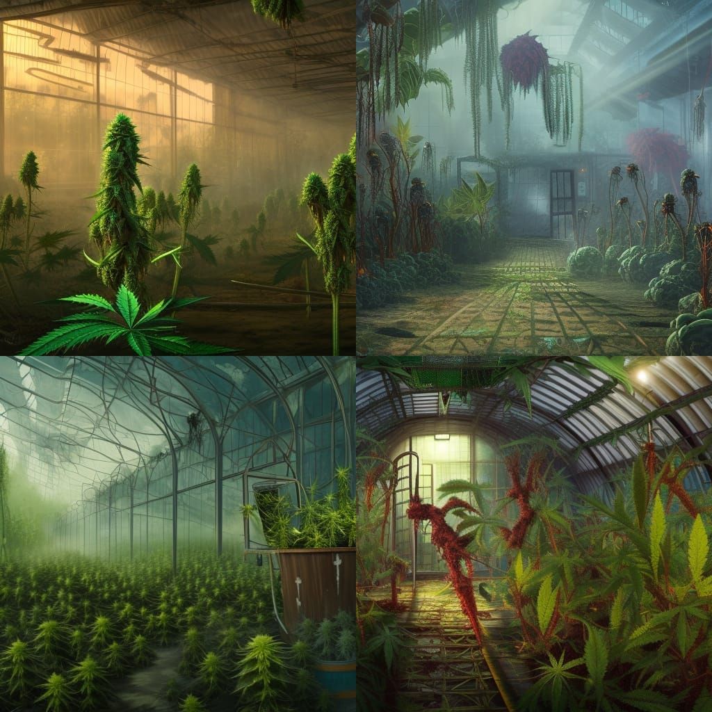 Scary Zombie Cultivating Cannabis in Greenhouse