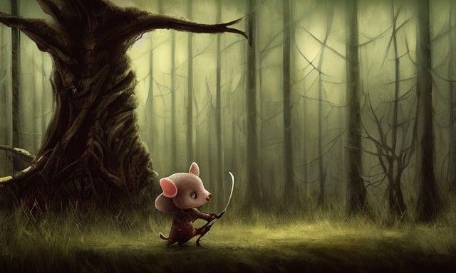 Chibi Mouse Knight in Sinister Fantasy Landscape