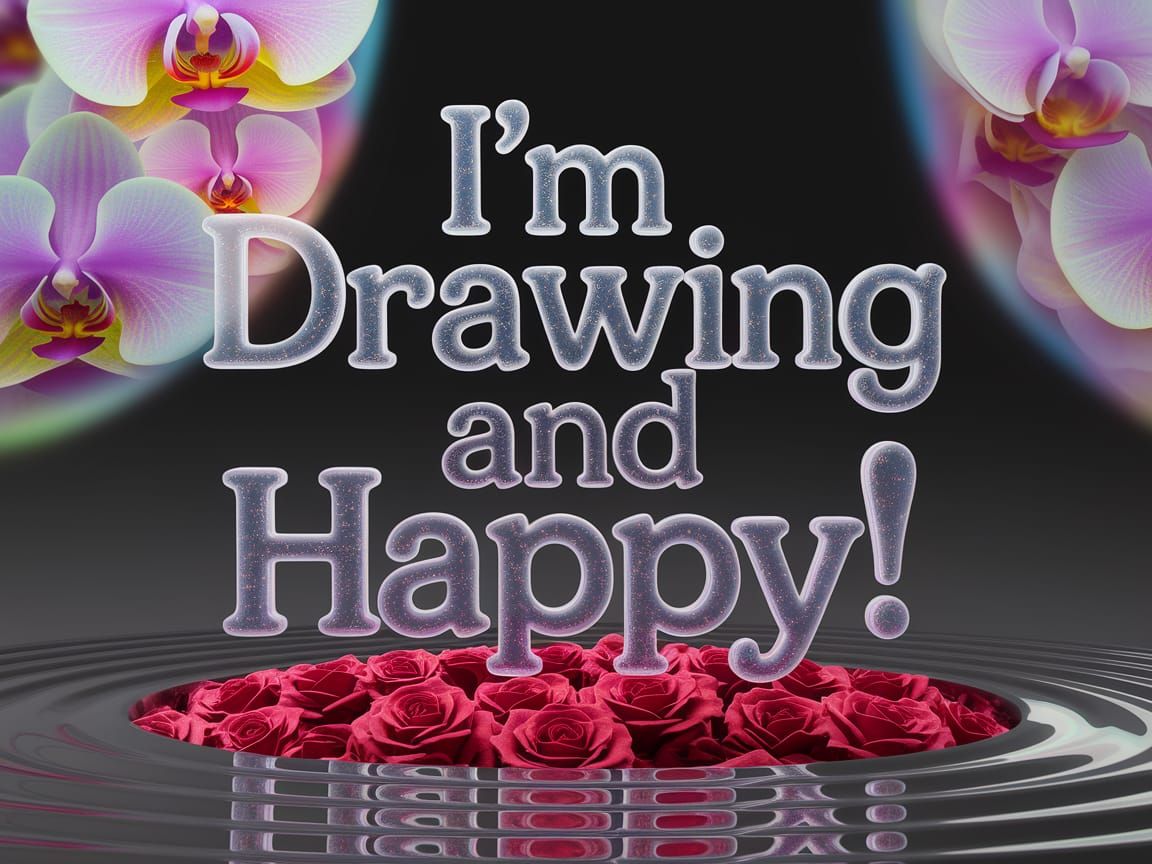 Идеограма:  \"I'm drawing and happy!"