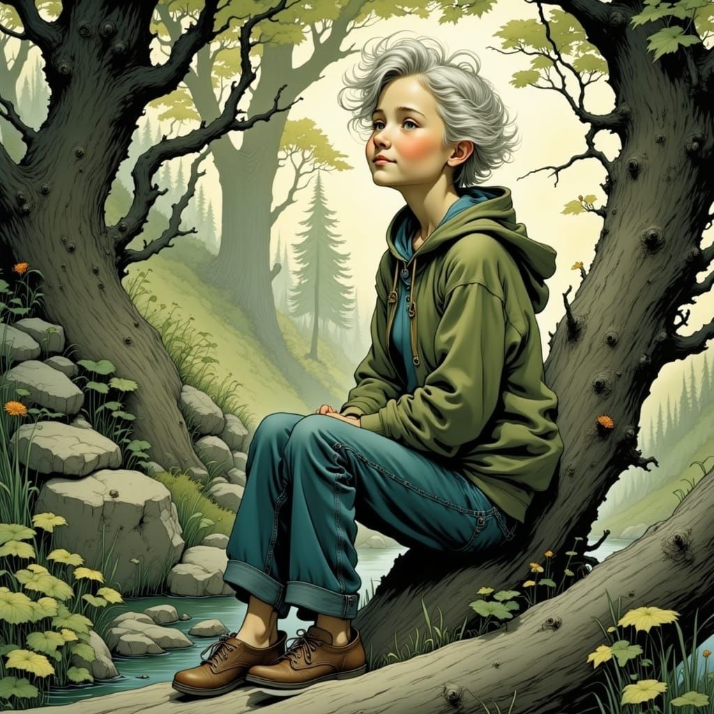 Creekside Elder in Art Nouveau Style