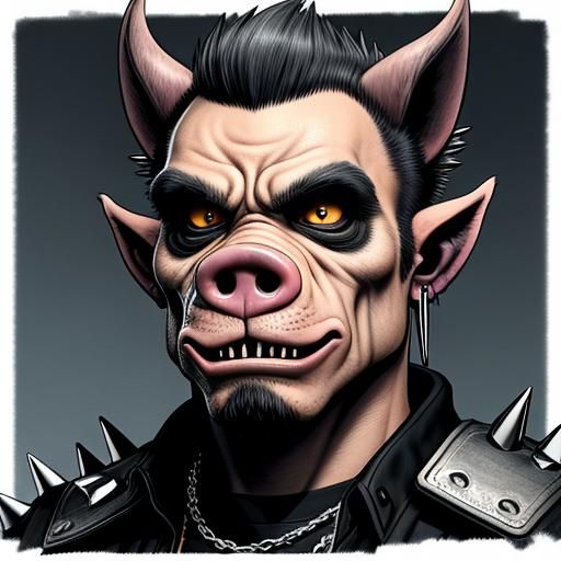 Badass Punk Pig with Spikes and Piercings