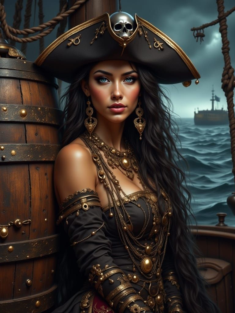 Fierce Latina Pirate Woman in Dramatic Lighting