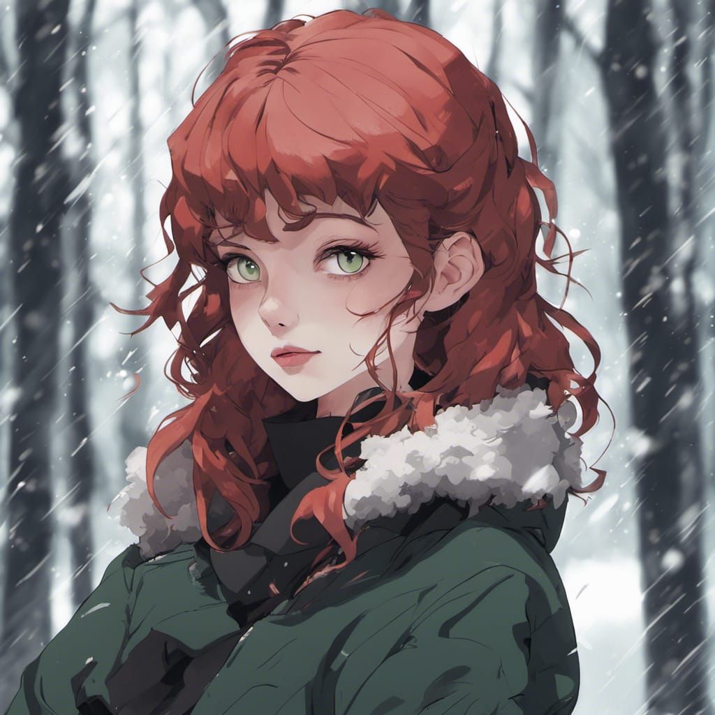 Anime Portrait: Gothic Woman with Red Hair