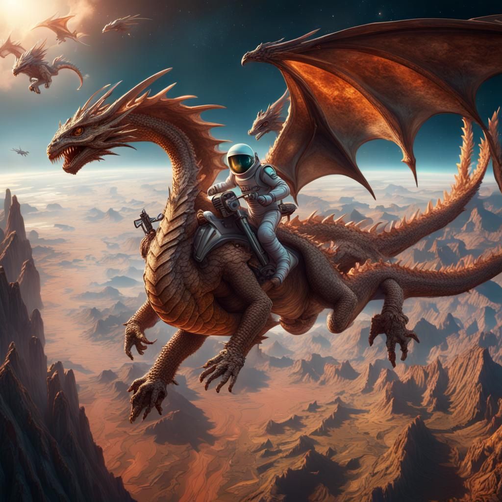 Astronauts on Dragons Soaring Over Earth