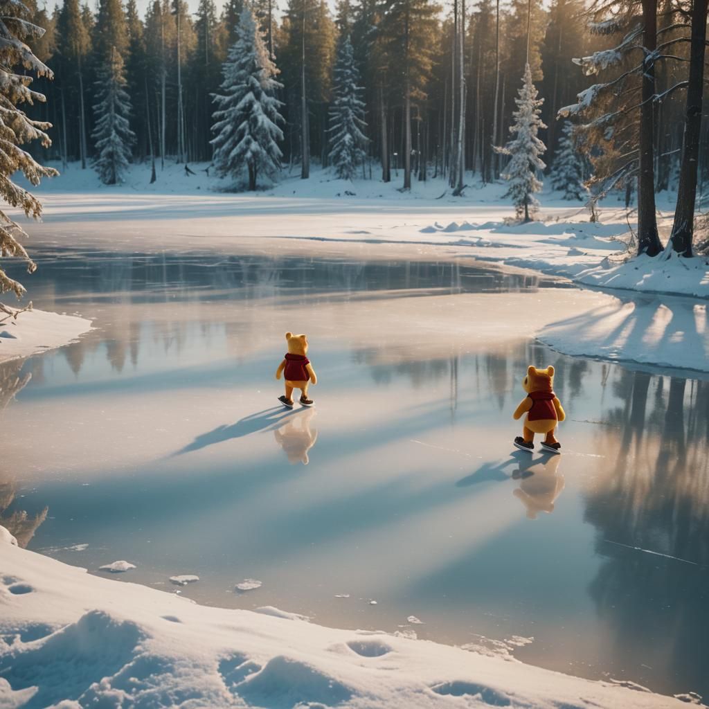 Winnie the Pooh and Bambi Ice Skating