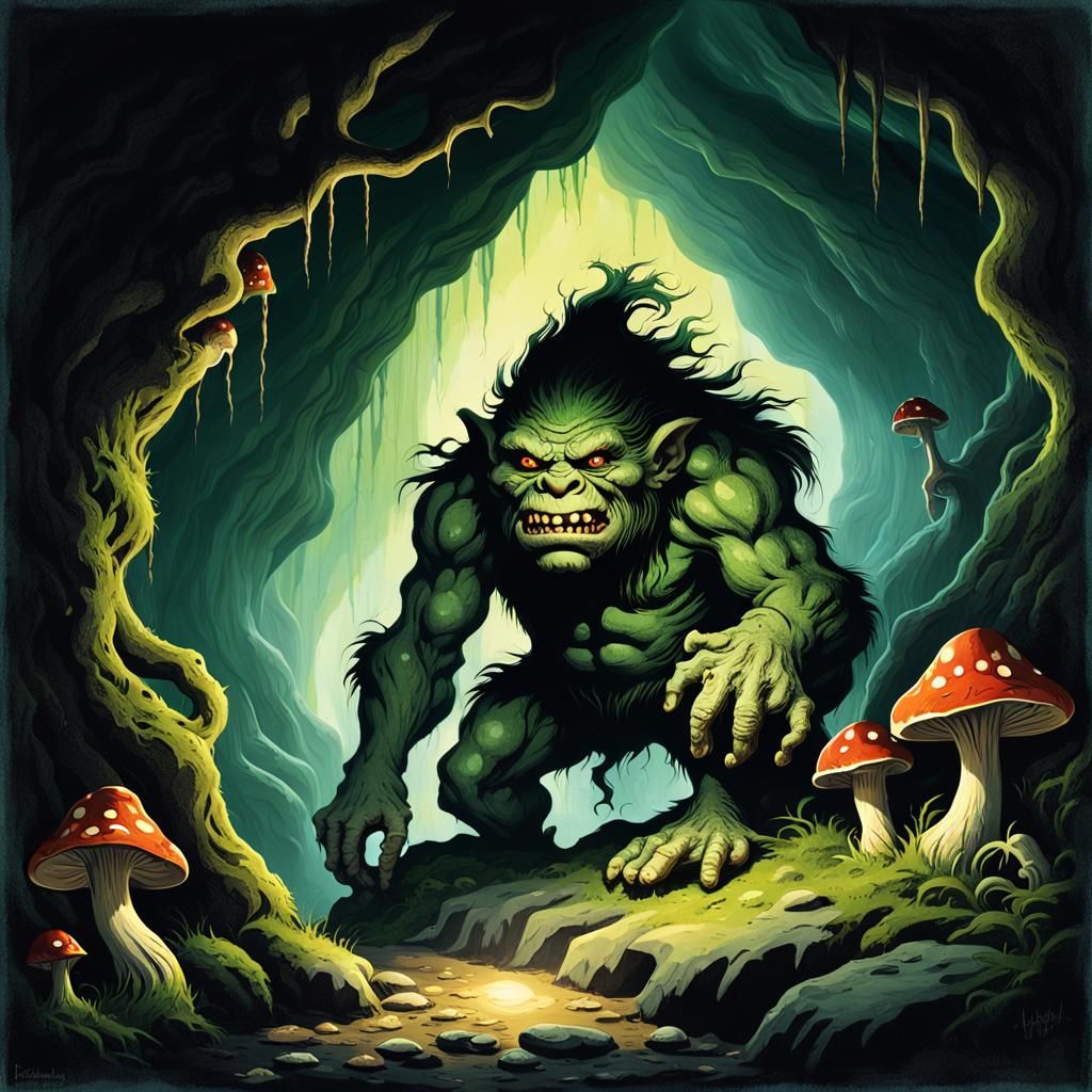 Dark Fantasy Troll in Emerald Cave
