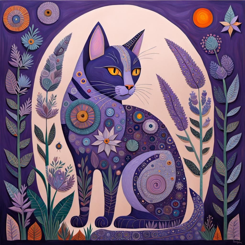 Whimsical Lavender Cat Poster Art in 3D
