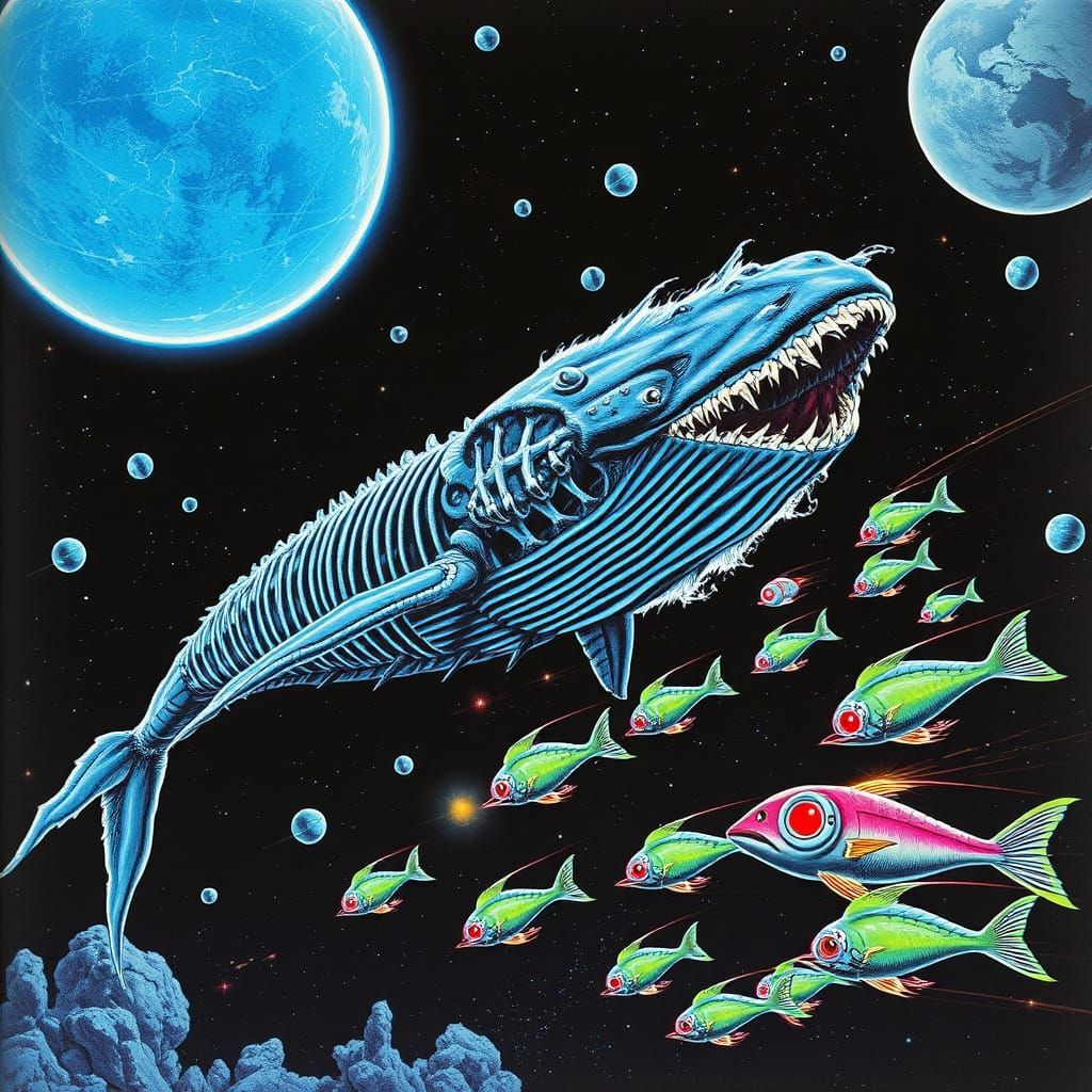 Cosmic Horror Space Whale in Neon Comic Book Style