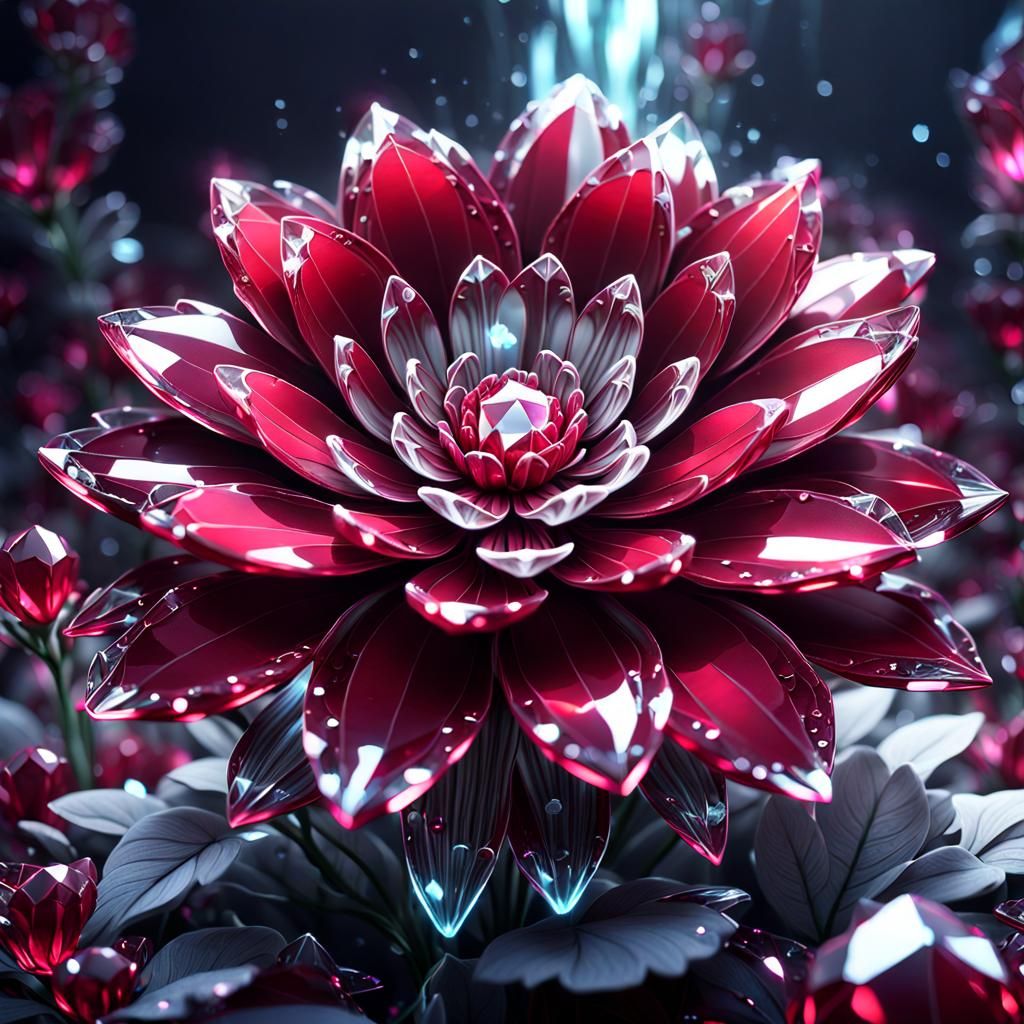 Ruby and White Crystal Flower: Fantasy Concept Art