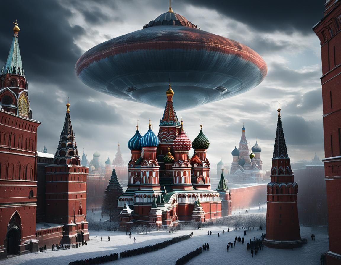 Alien Mothership Over Red Square: Cinematic Digital Art