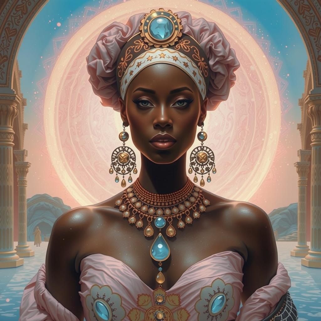 Ethereal African Woman in Dawn Radiance: Digital Matte Paint...