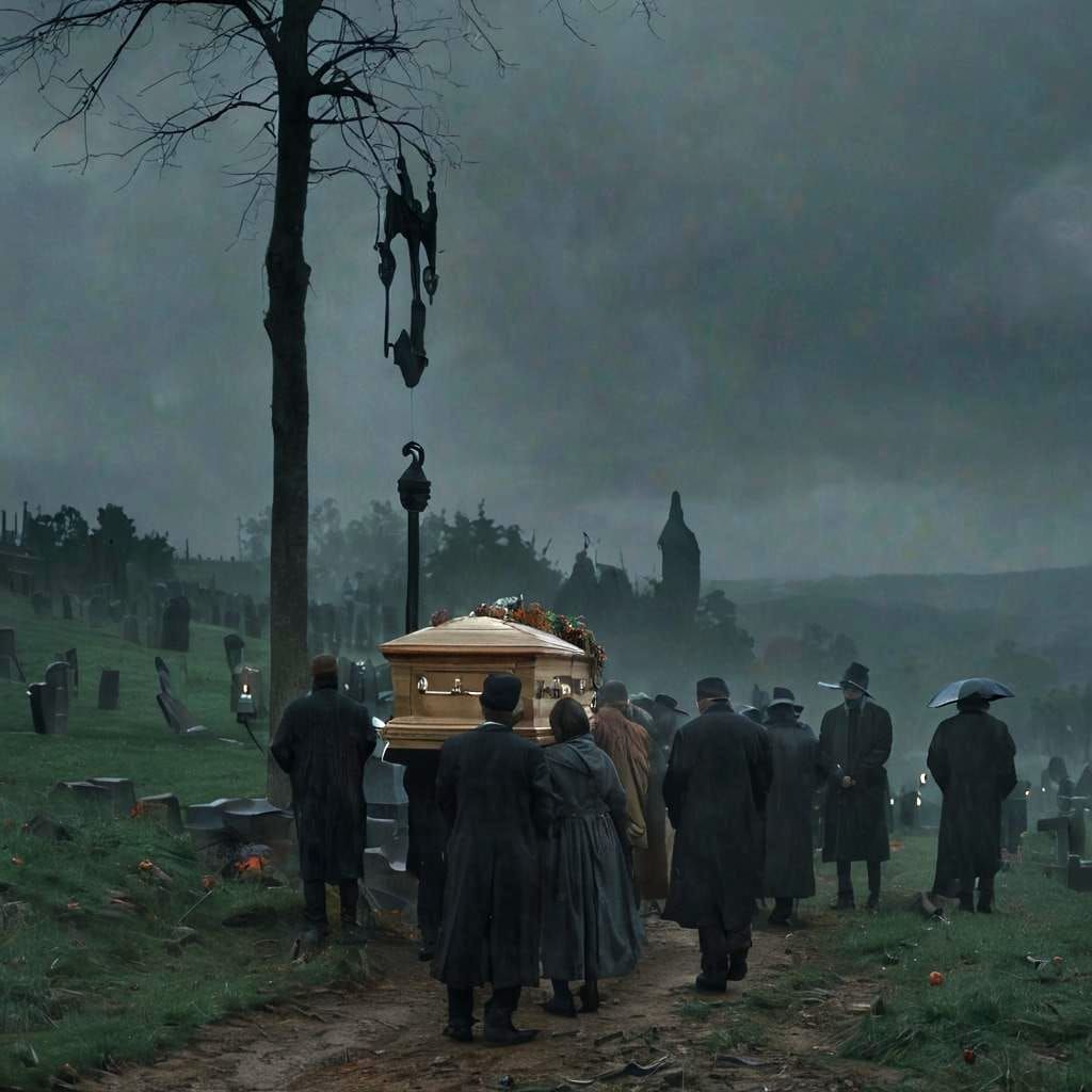 Dramatic Funeral Scene with Grim Reaper, Cinematic Film Stil...