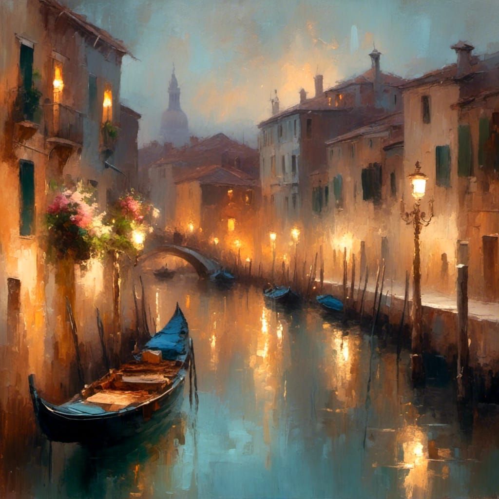 Venice Canal at Dusk: Impressionist Nocturne