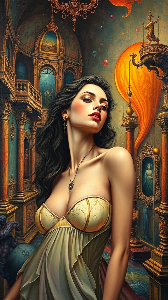 Ethereal Italian Woman in Surrealist Dreamscape