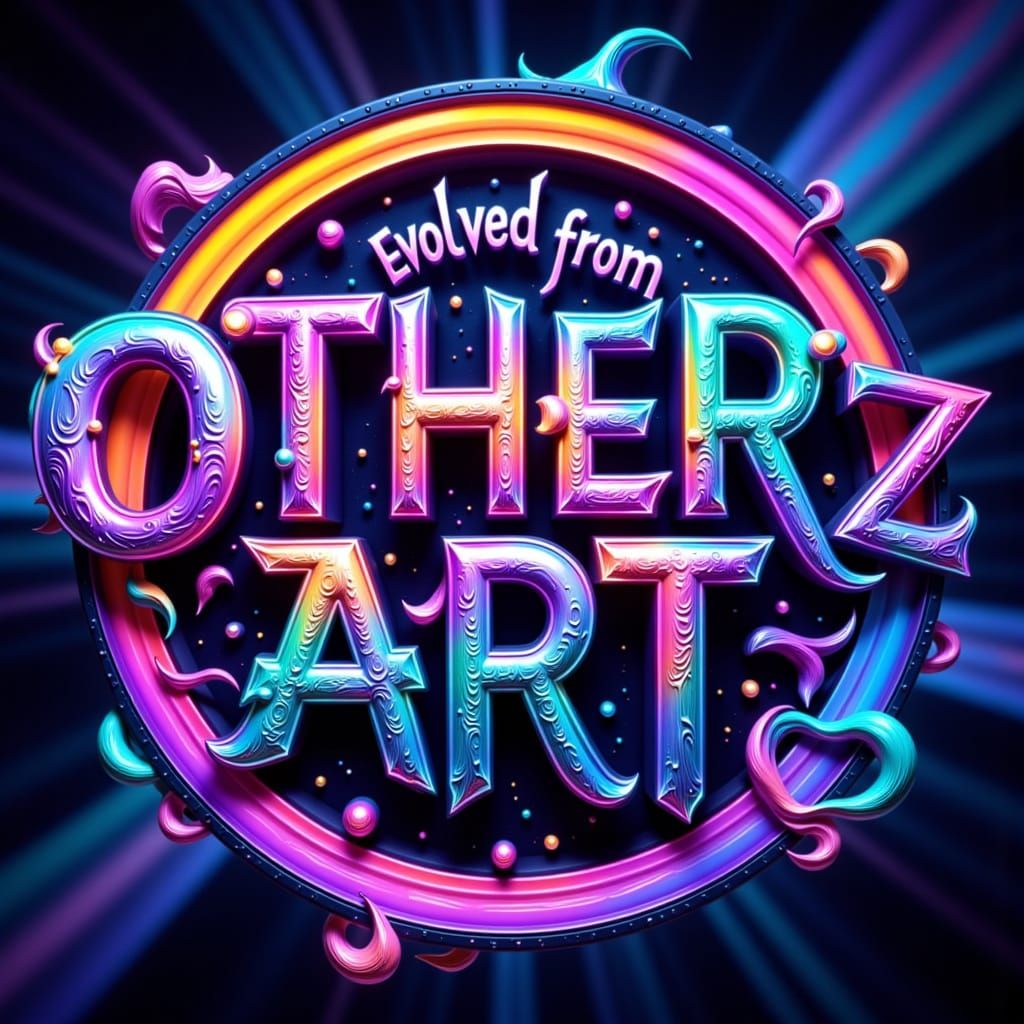 Glossy Rainbow Sign "Evolved From OTHER'Z ART'Z" in Cosmic S...